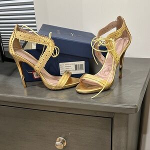 Pour La Victoire Gold Lace-Up Heels